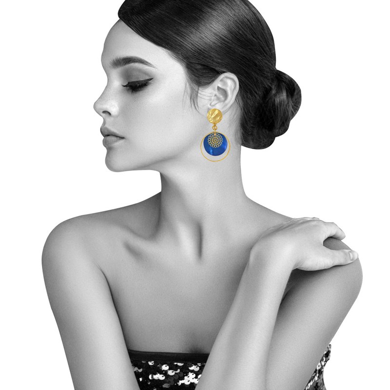 Boucles d'Oreilles Clip Métal Doré Cercle et Pastille de Nacre