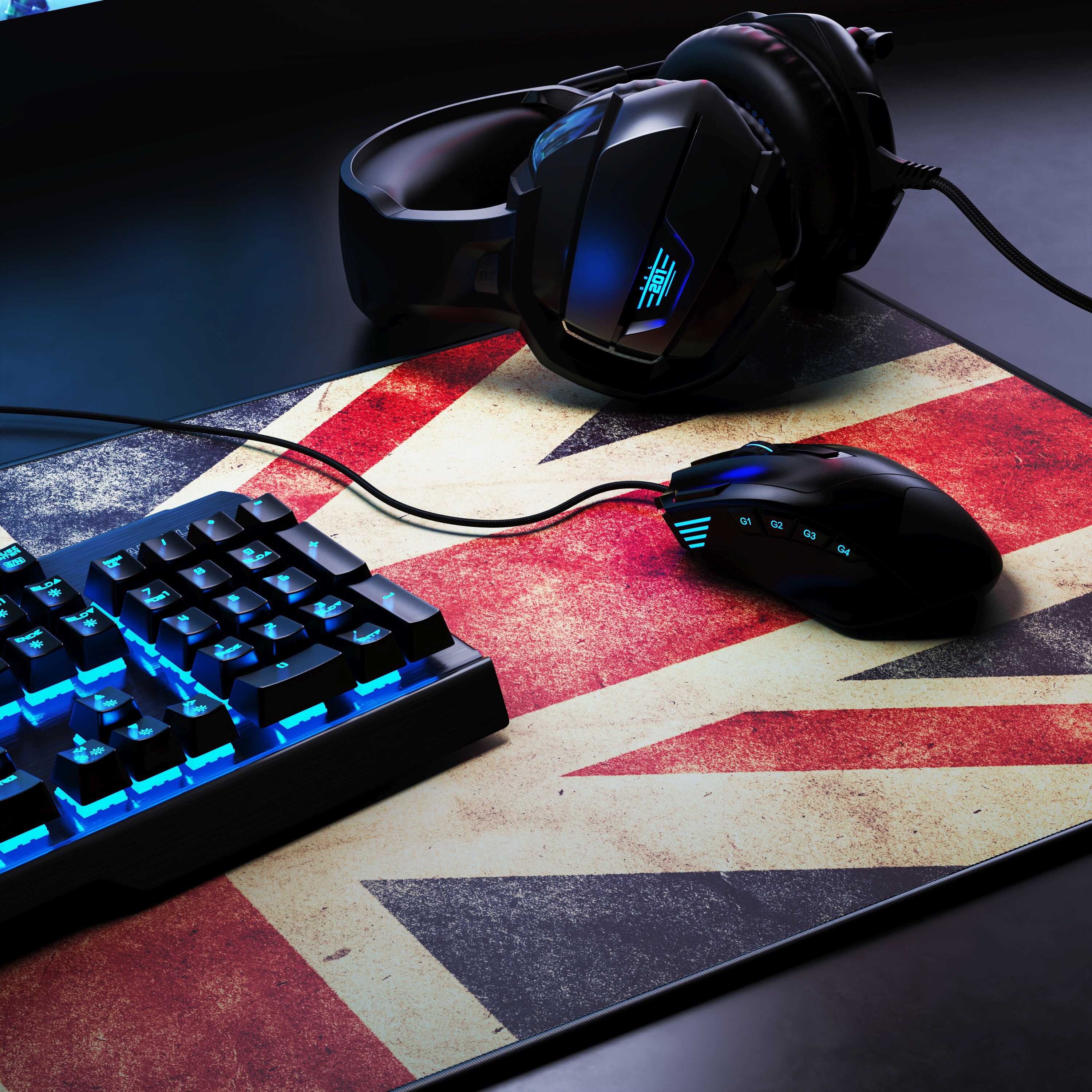CSL Gaming Mauspad, XXL Schreibtischunterlage 900 x 400mm, Präzision & Geschwindigkeit, Vintage Flagge