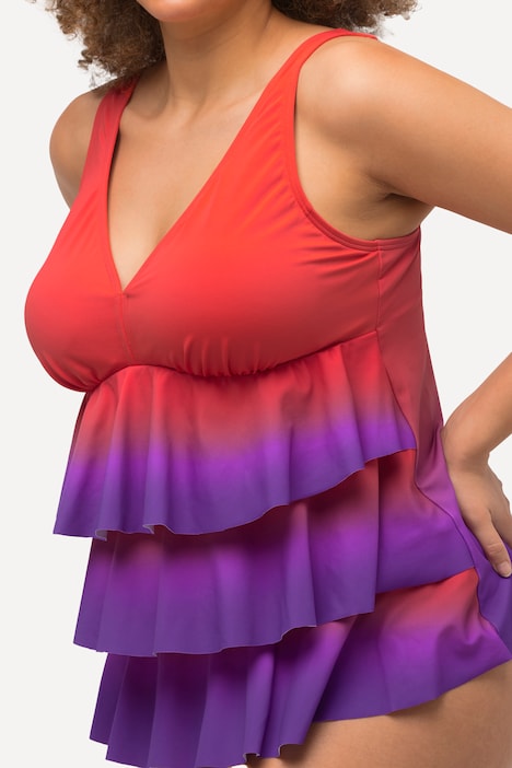Tankini, Farbverlauf, Volants, Softcups, V-Ausschnitt