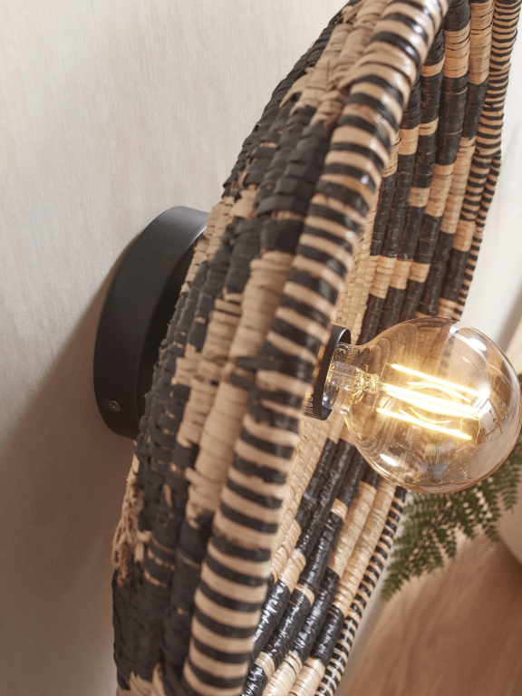 Good&Mojo Andros wandlamp Ø45 zwart/naturel