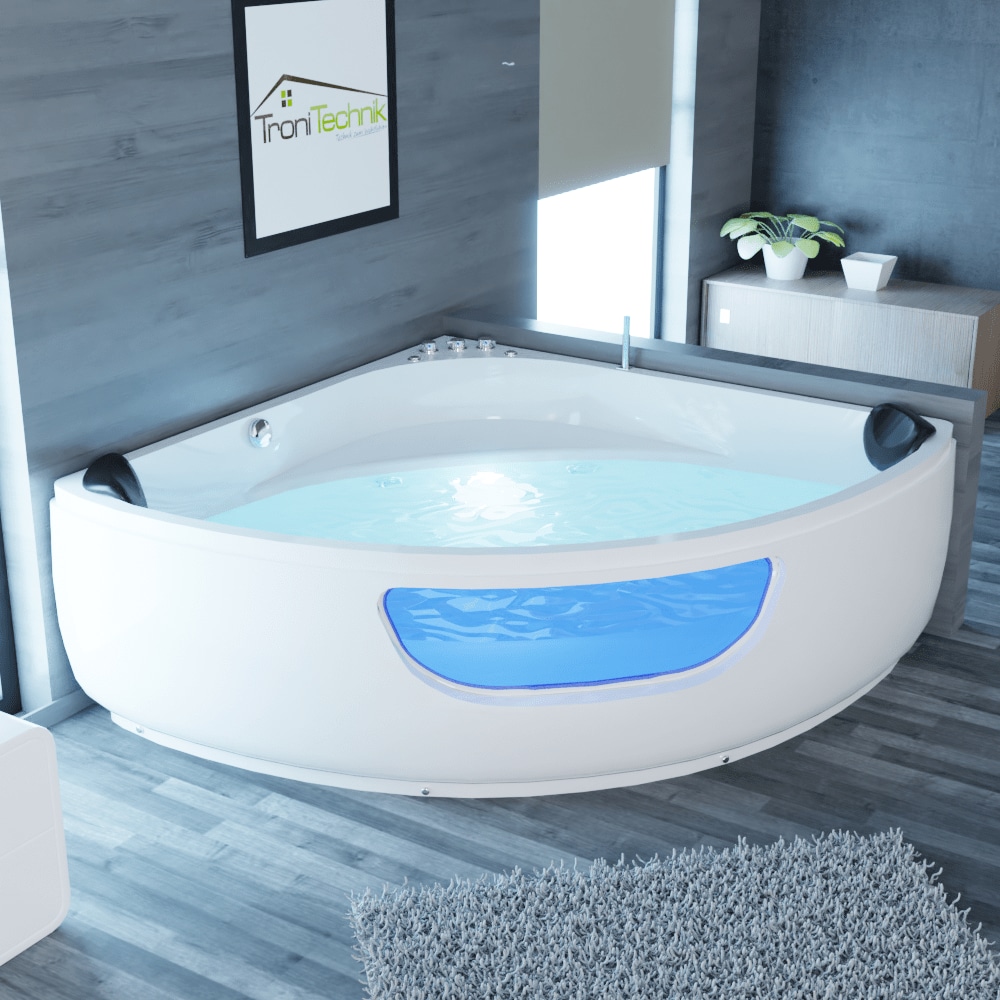 TroniTechnik® Whirlpool Badewanne Eckwhirlpool PAROS 135cm x 135cm, vormontiert, Acrylwanne 2 Pers., 12 Düsen, Sanitäracryl
