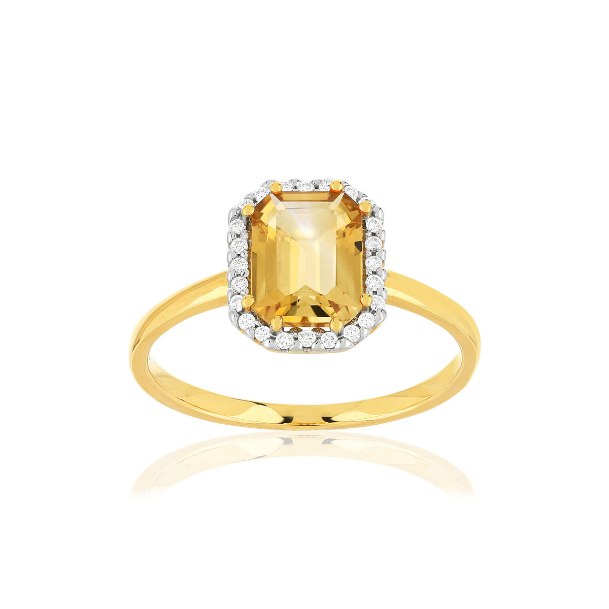 Bague or 375 2 tons citrine diamants