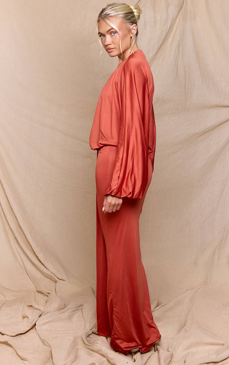 Orange Robe Maxi Drapée À Manches Chauve-souris En Jersey Doux