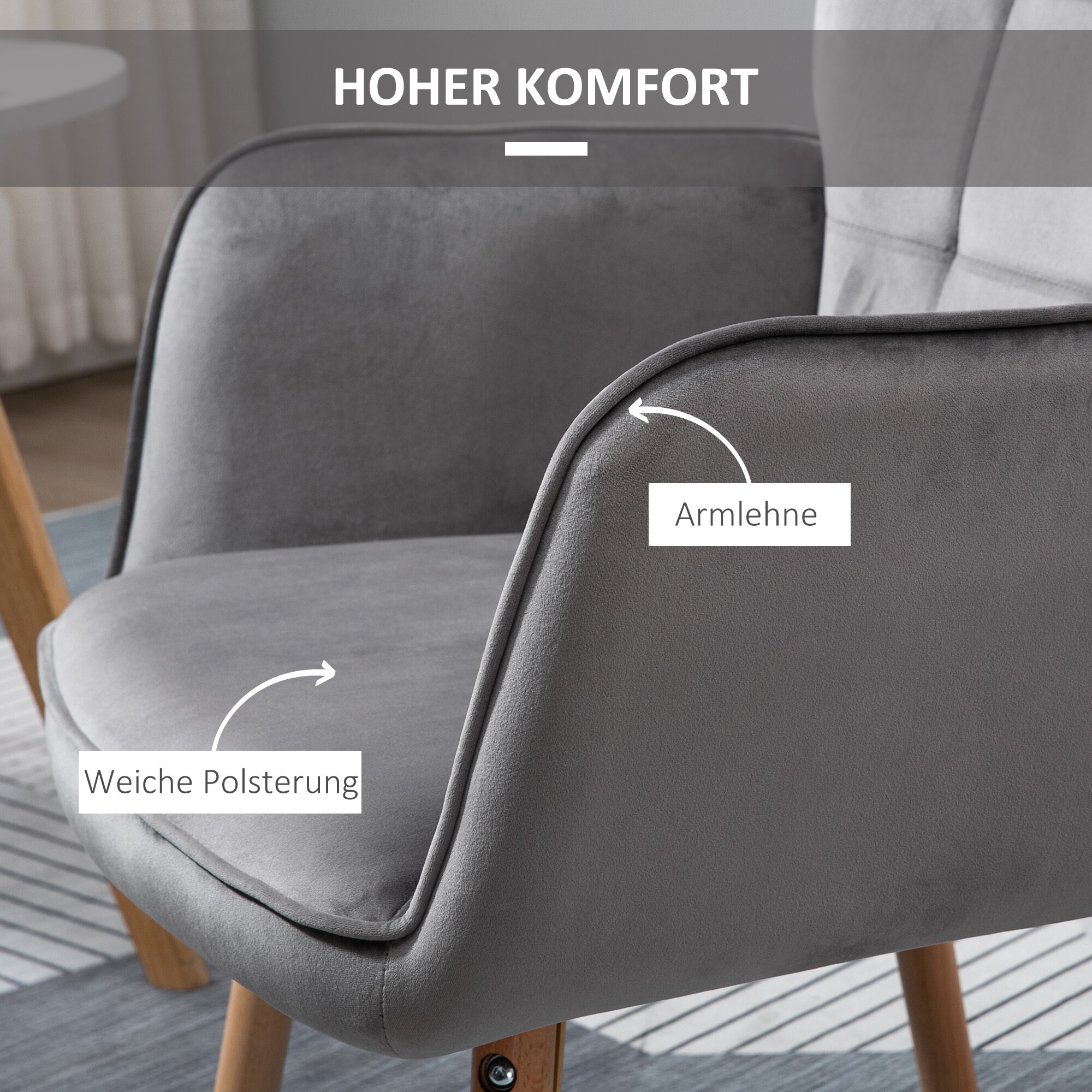 HOMCOM Wohnzimmerstuhl mit Rückenlehne grau, natur 71B x 68T x 101H cm