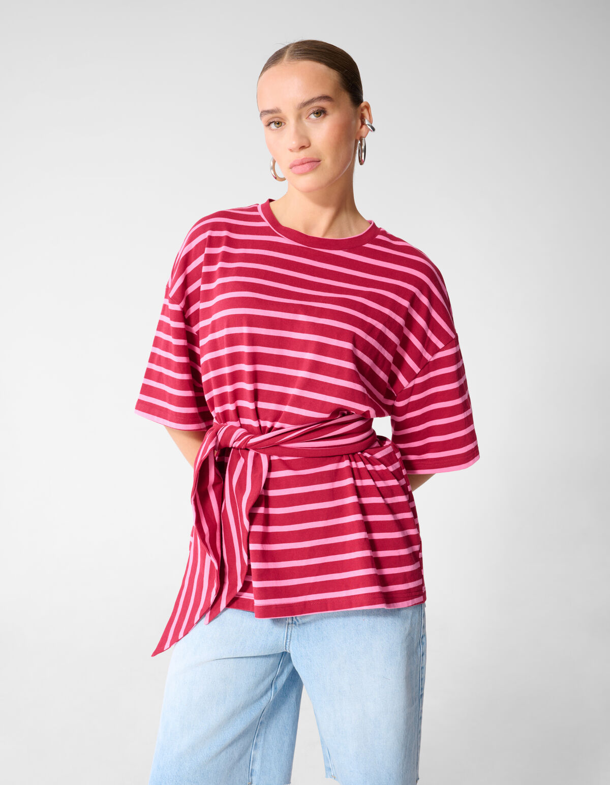 Scarf Striped T-shirt Roze/Rood