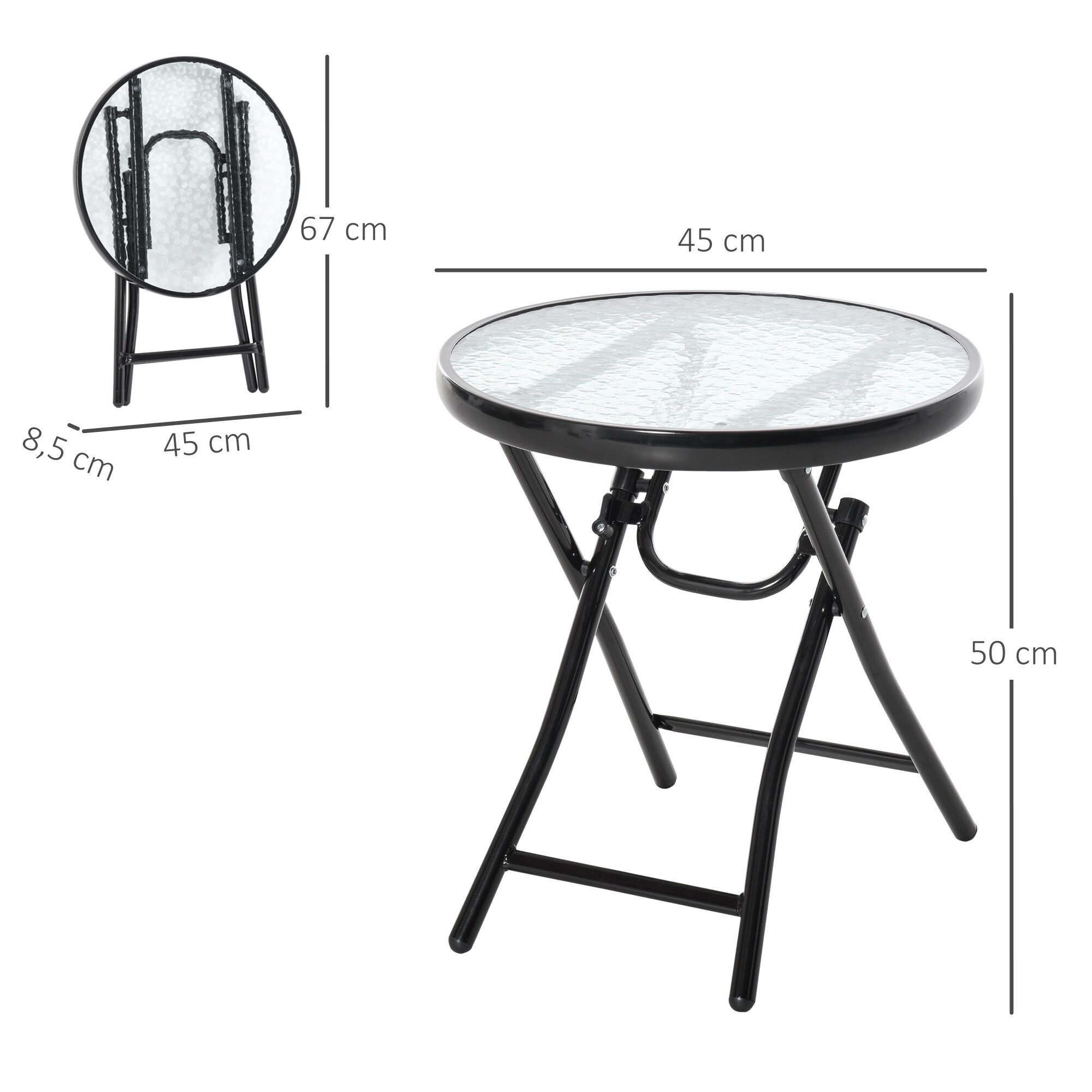 Outsunny Gartentisch klappbar transparent/schwarz Ø45 x 50H cm