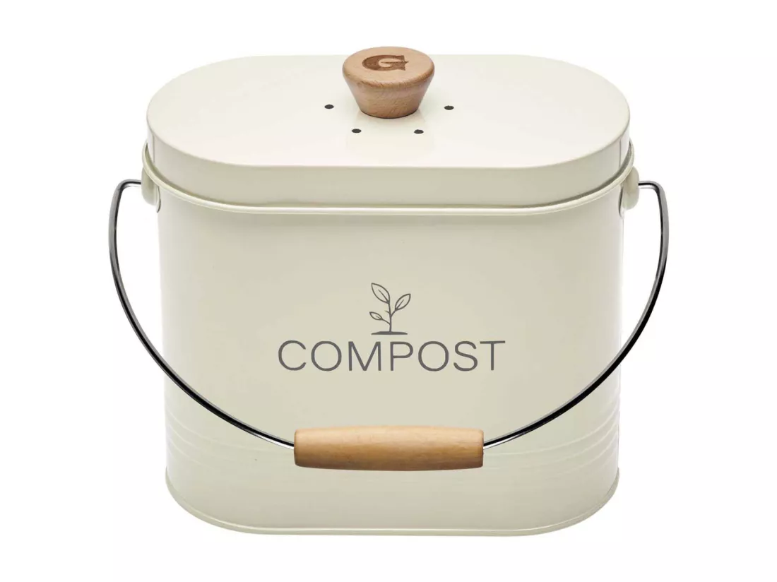Composteur de cuisine ovale en métal avec filtre 3 litres