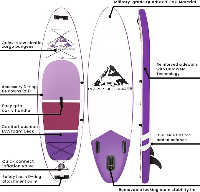 Polar Outdoors by Roc Inflatable Stand Up Paddle Board with Premium SUP Paddle Board Accessories, Wide Stable Design, Non-Slip Comfort Deck for Youth & Adults.