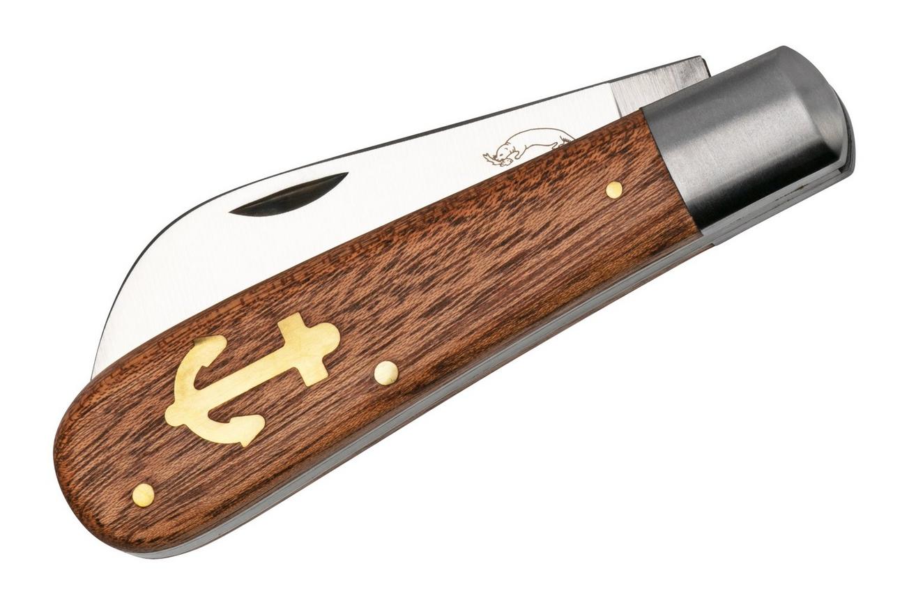 Otter Anchor Knife 173 Large Carbon, Sapeli, Brass Anchor, zakmes