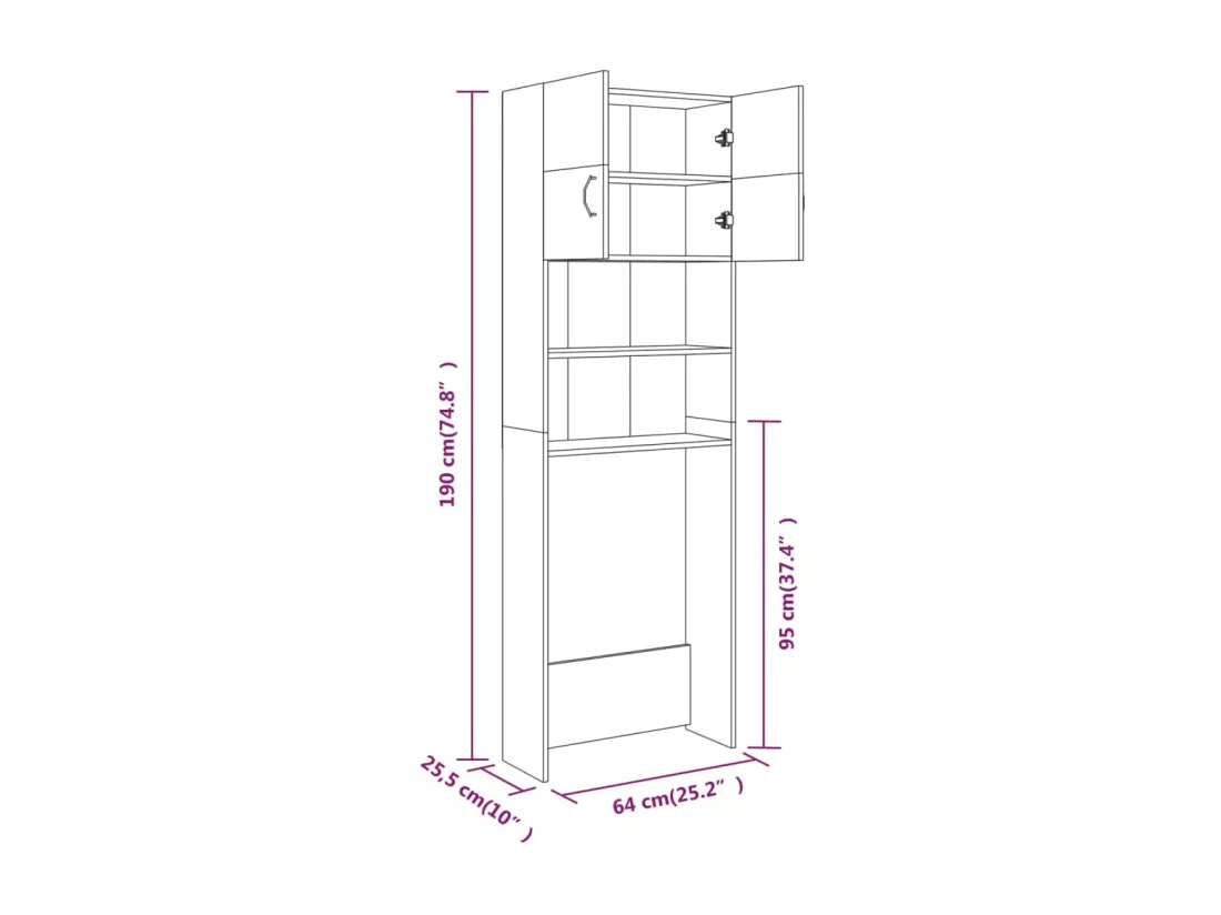 Meuble pour machine à laver Chêne fumé 64x25,5x190 cm