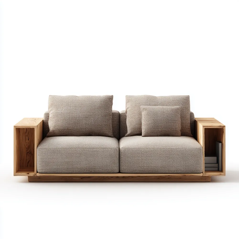 2-Sitzer-Sofa 180x90x75 cm – Beige – Modern mit Holzregal