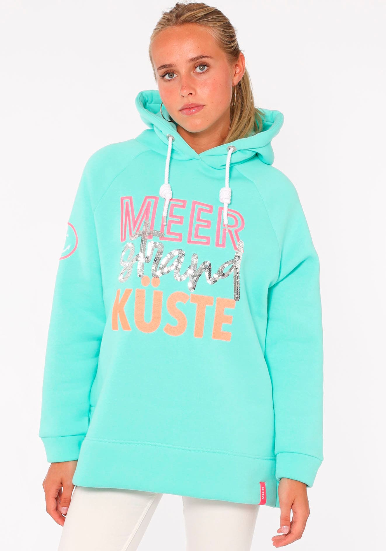 Zwillingsherz Hoodie »Meer Strand Küste«, mit Kapuze, Pailletten-Schriftzug und aufgesticktem Anker-Motiv