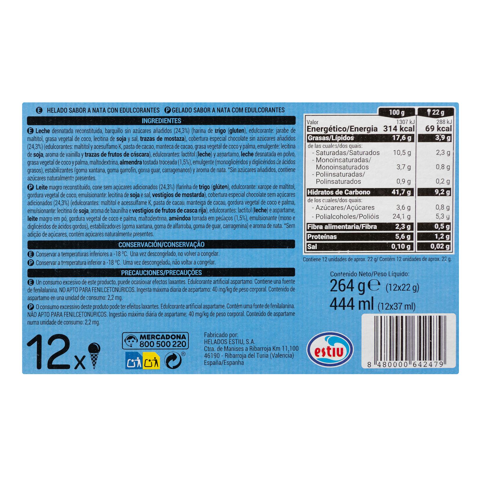 Mini-cornet de crème glacée Hacendado sans sucre ajouté