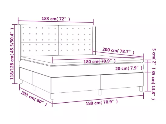 Sommier tapissier avec matelas et LED Taupe 180x200 cm Tissu