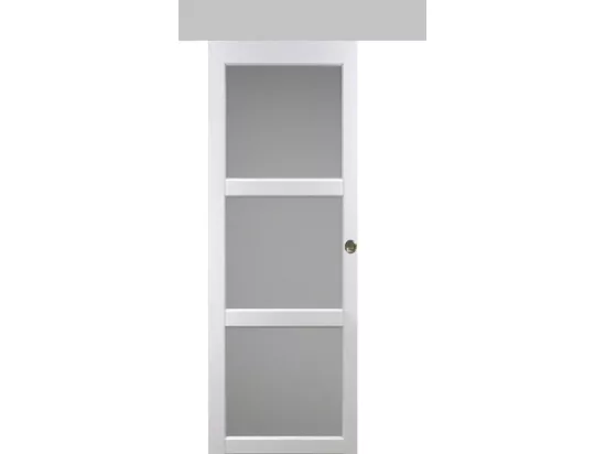 Porte Coulissante Kenya Blanc Vitrée H204 X L93 + Rail Alu Et 2 Coquilles Gd Menuiseries