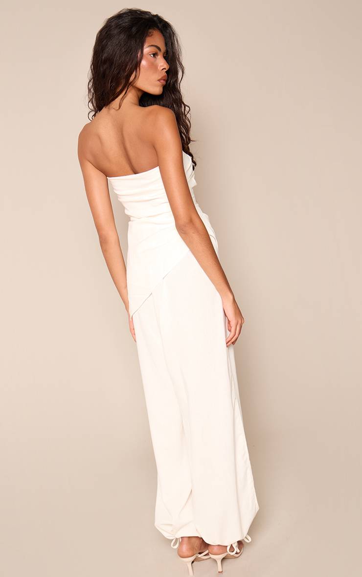 Crème Combinaison-pantalon À Jambes Bouffantes Superposition Asymétrique Tissée Texturée