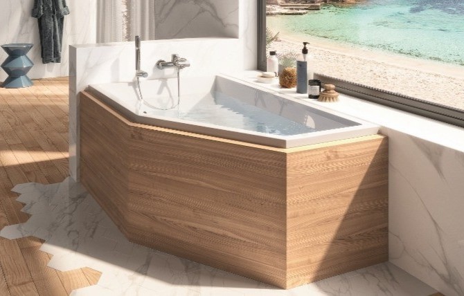 Lambini Designs Florence bubbelbad 160x90cm elektronisch links 6 4 2 hydrojets en 12 aerojets met bedieningspaneel chroom