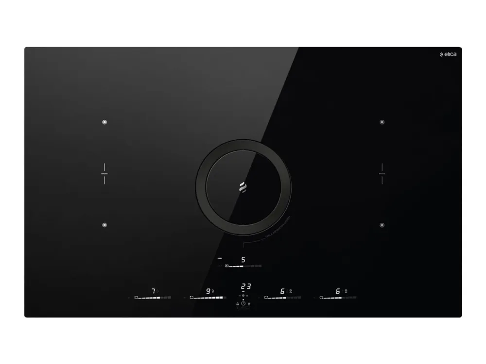 Elica NikolaTesla Switch Glow BL/F/83 - Induktions kogeplade - 4 plader - Niche - bredde: 80.7 cm - dybde: 49.2 cm - Klasse A  - sort med nedtræksudstødning (ekstraktion og recirkulation)