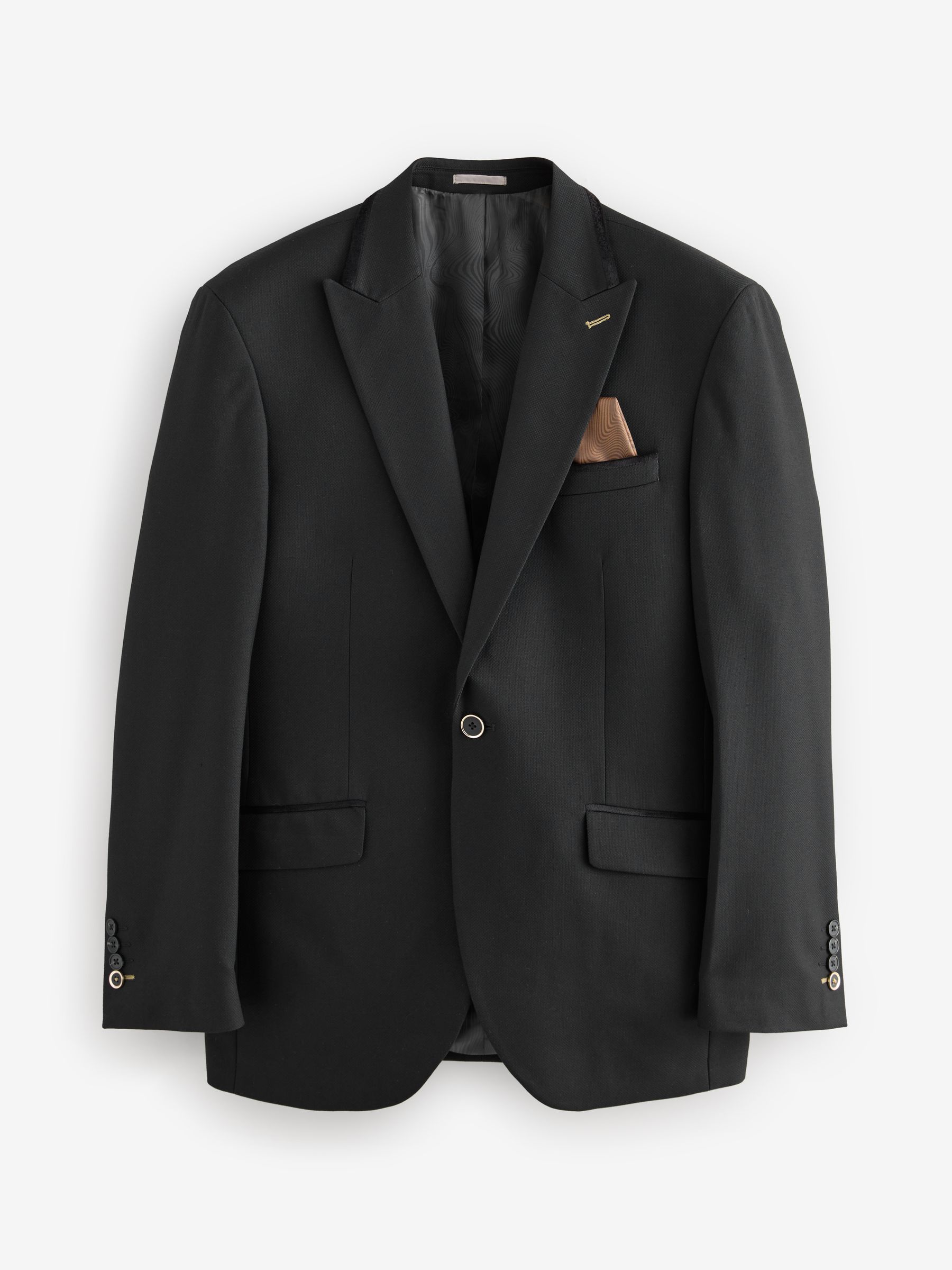 Zwart - Trimmed Textured Self Lapel Tuxedo Suit Jacket