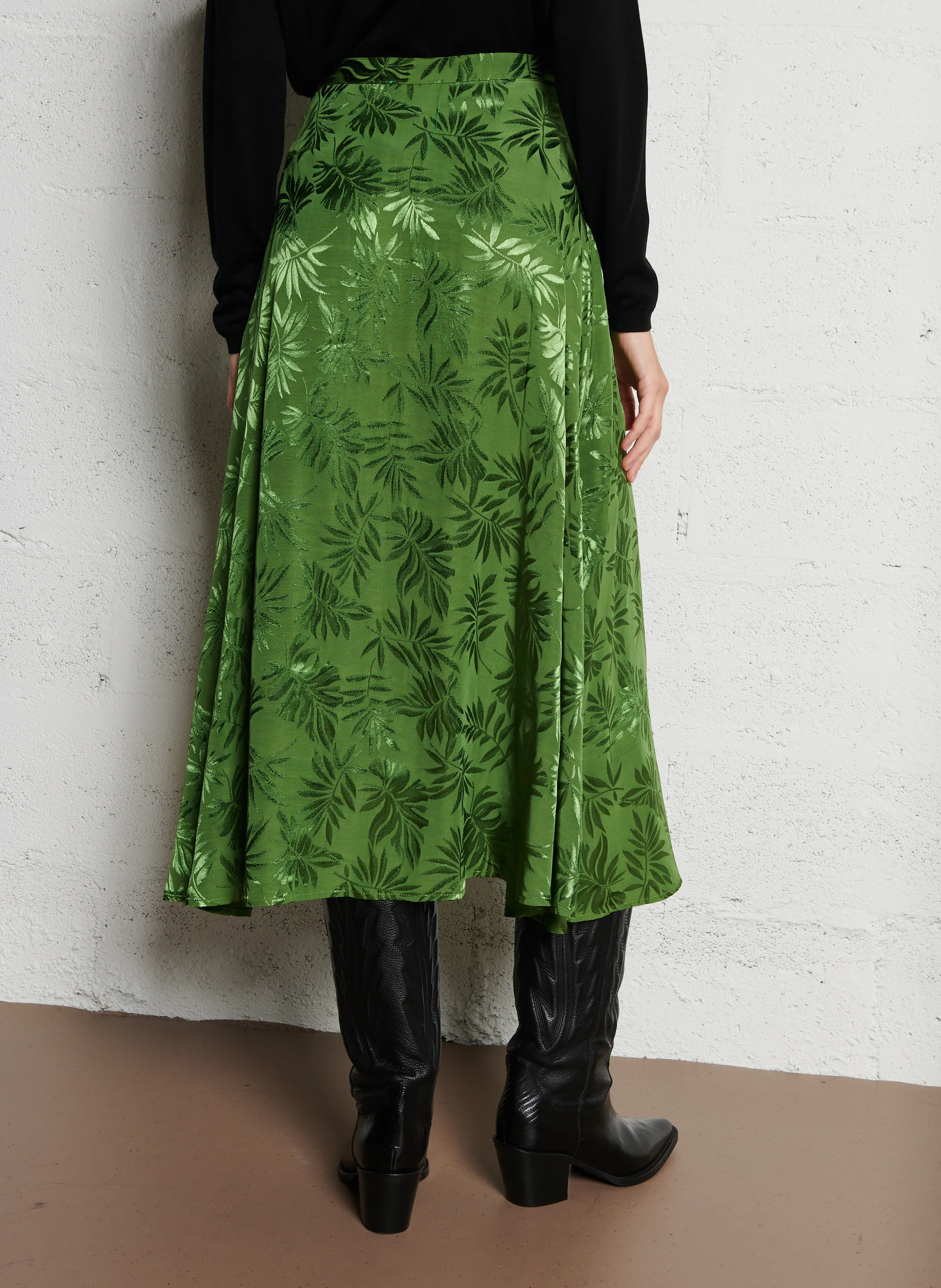 SALMA - Jupe jacquard satinée | Vert