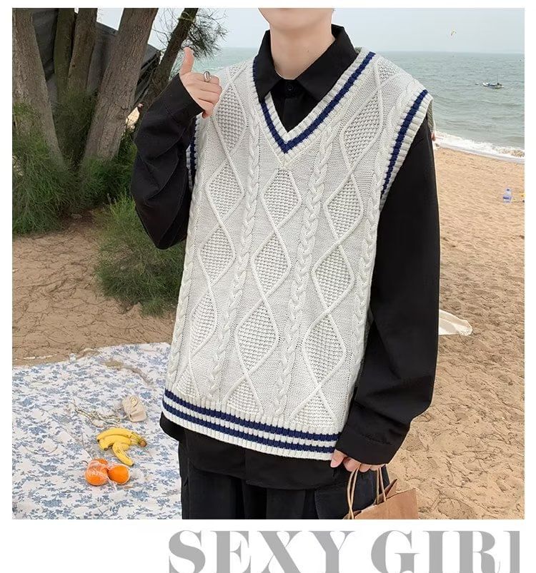 jaywoon - V-hals Argyle Oversized Trui Vest