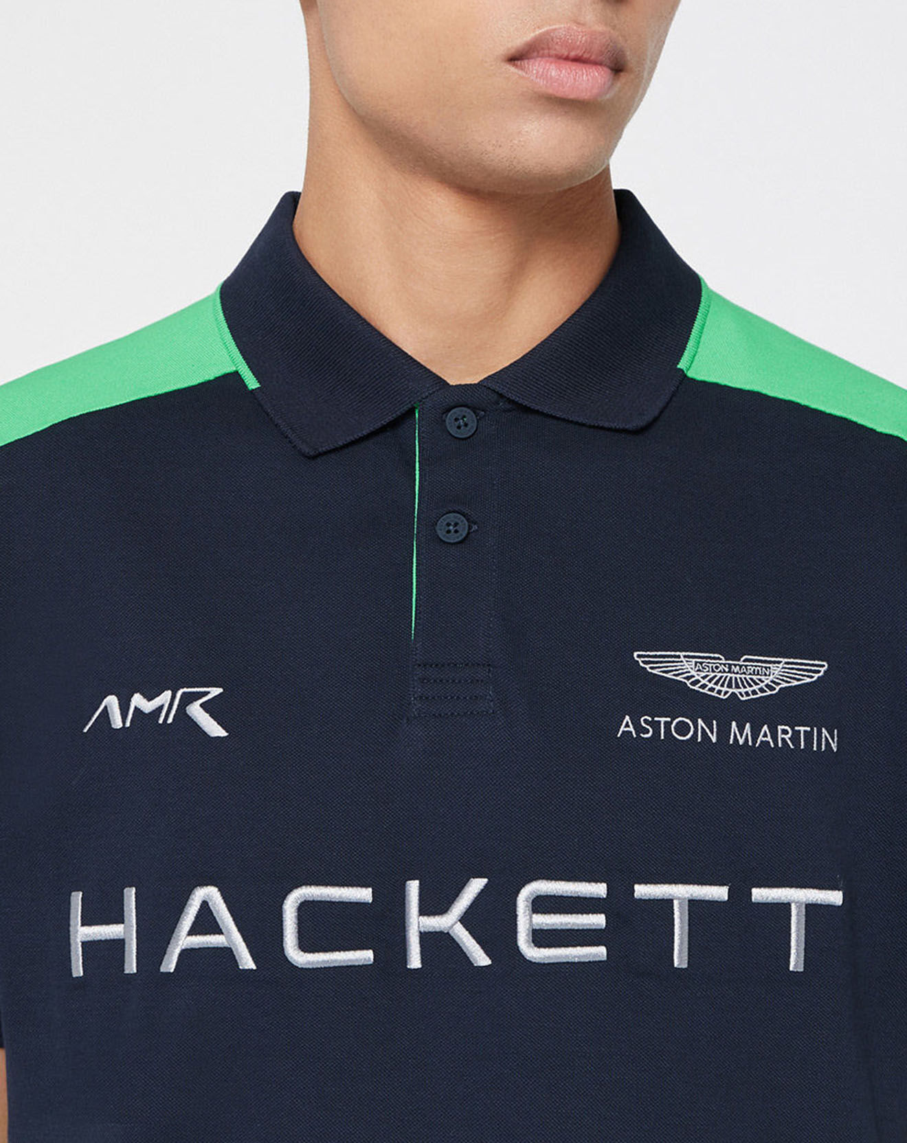 Hackett London Polo Droit Multi Patch Aston Martin Racing bleu/blanc/vert fluo