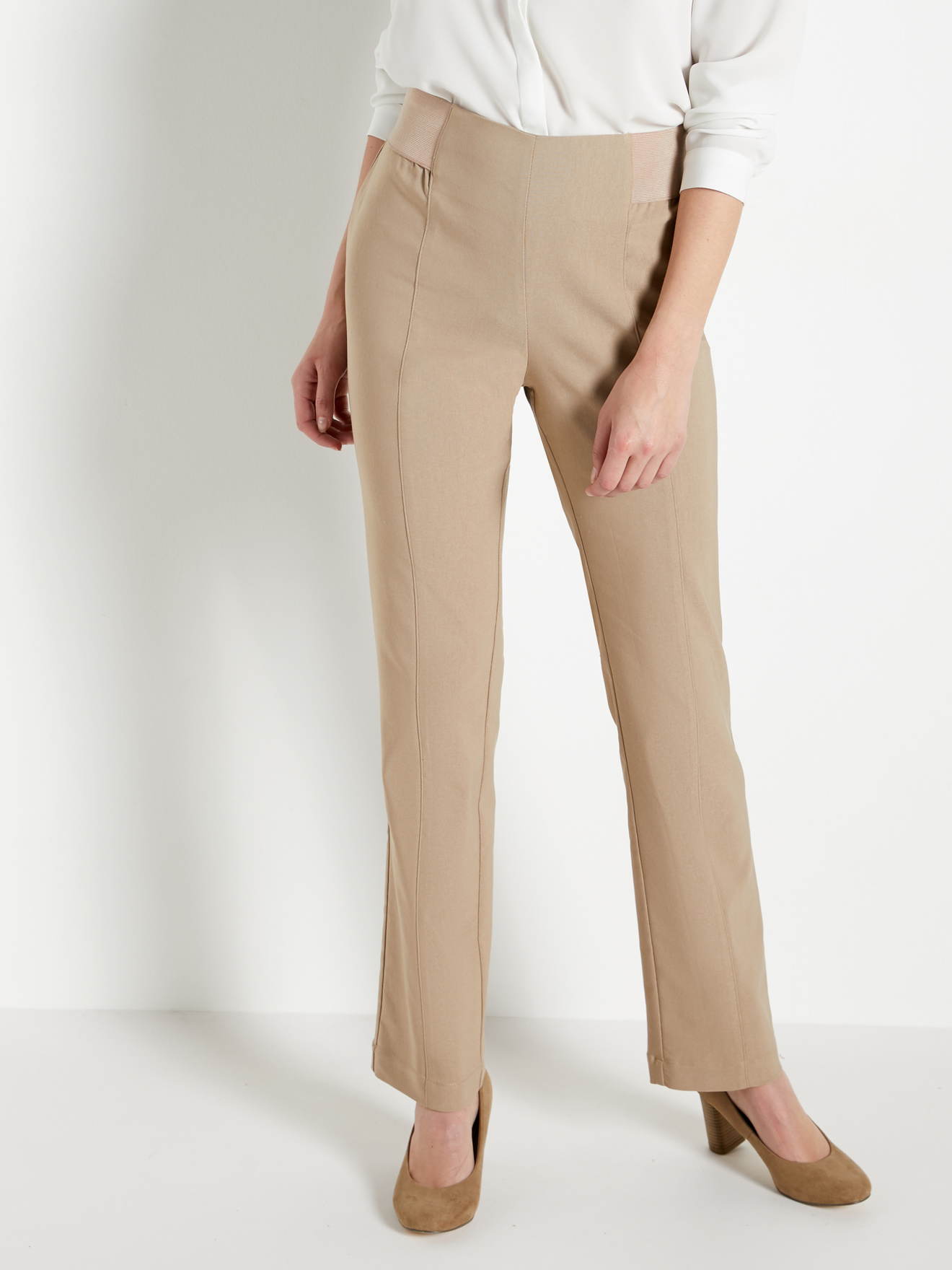 Pantalon effet ventre plat tissu uni