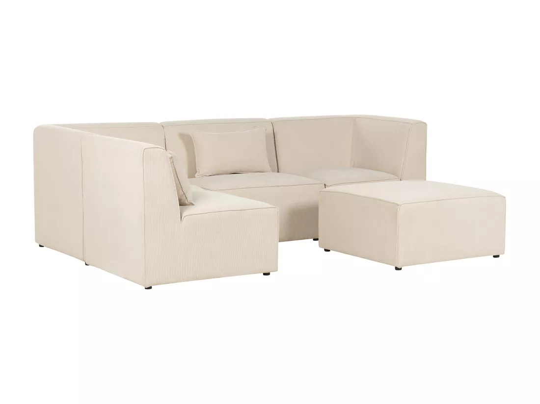 Canapé d'angle côté droit modulable 4 places en velours côtelé beige avec ottoman LEMVIG