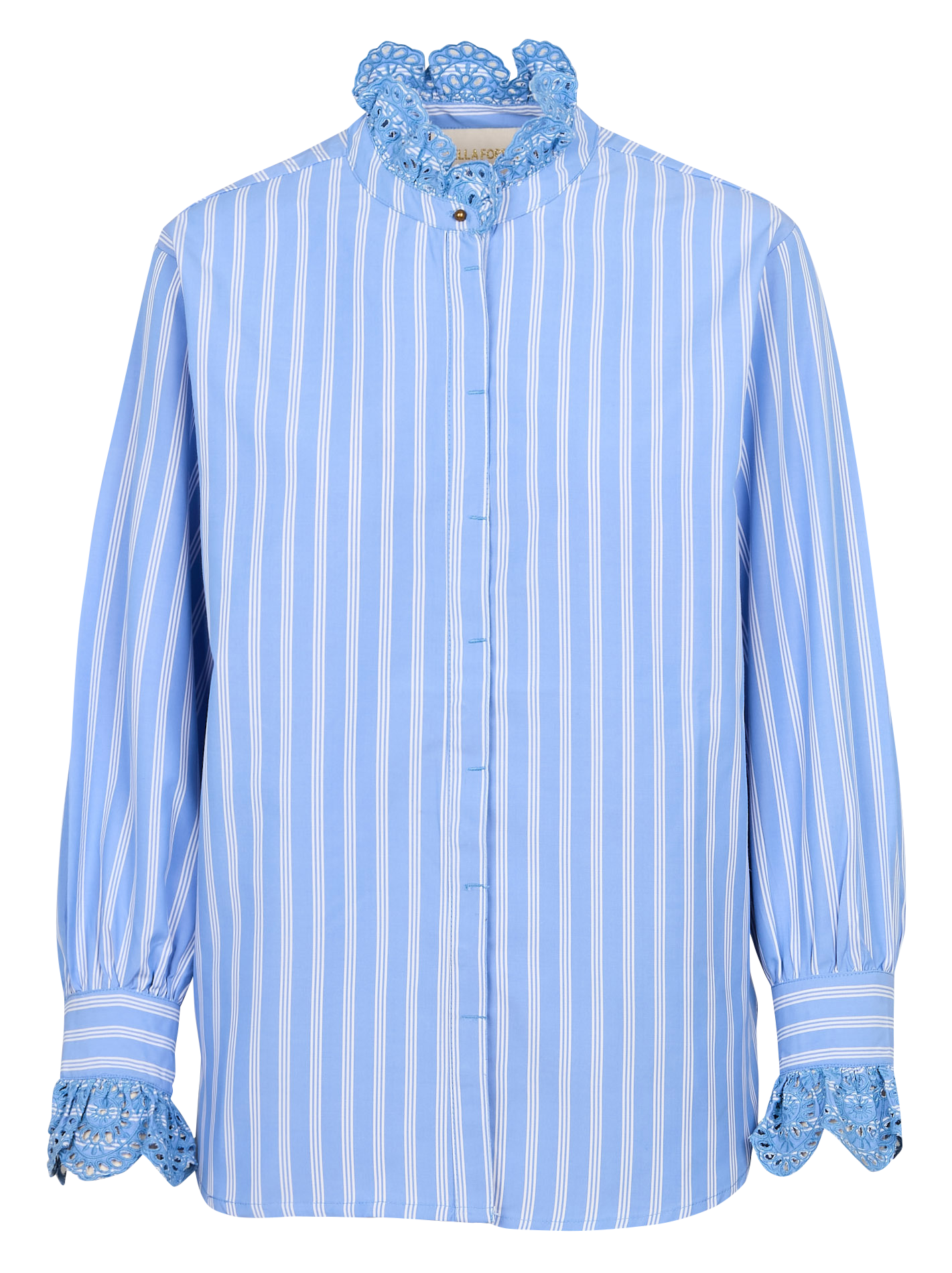 THALIE - Chemise col victorien droit en coton rayé | Bleu
