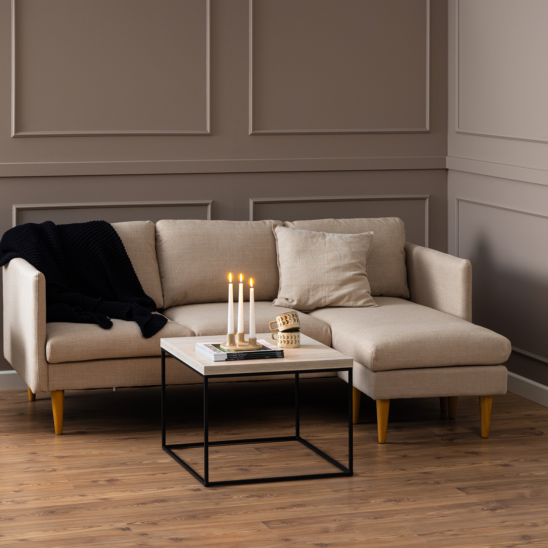 Couchtisch BAROSSA - beige - schwarz matt - 60 cm