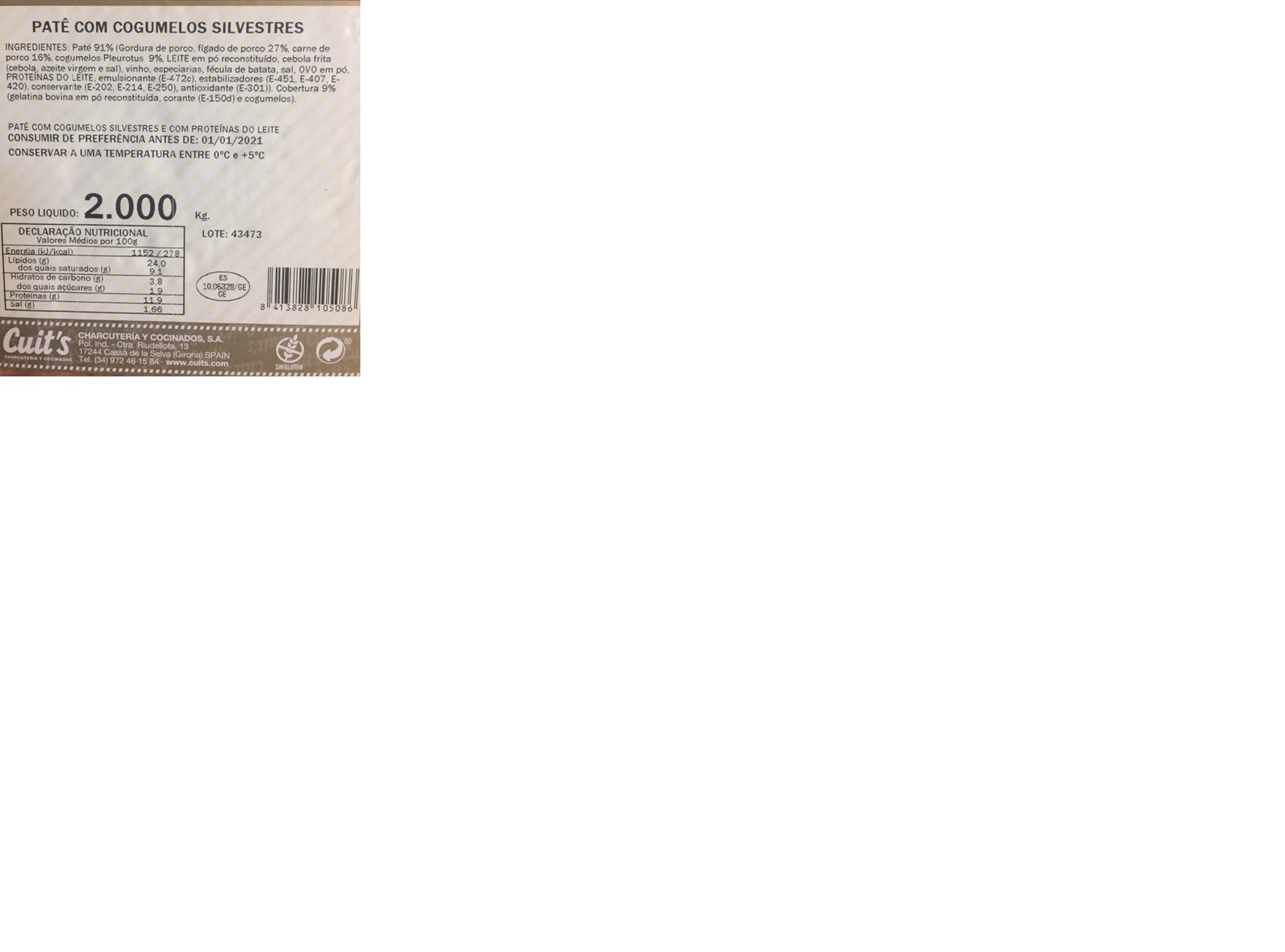 PATÉ COM COGUMELOS CUITS SILVESTRES KG