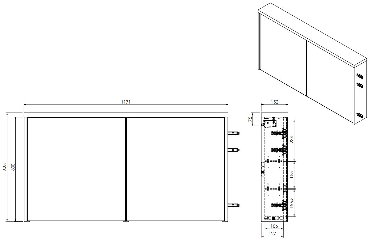 Fontana Basic spiegelkast 117cm met 2 deuren kasteel bruin