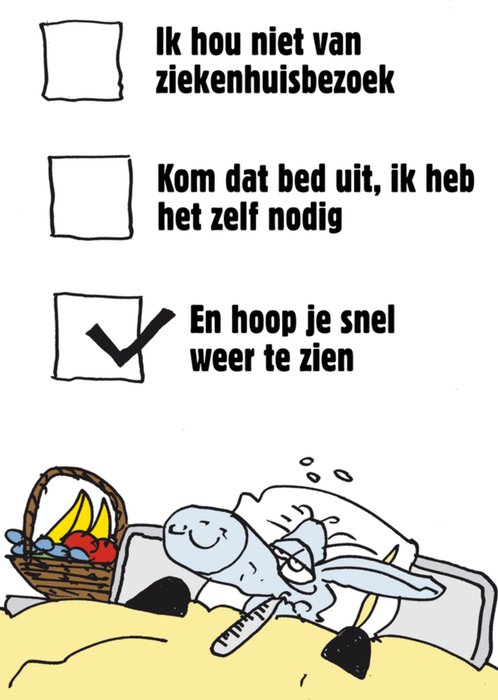 TMS | Beterschapkaart | Illustratie ziek schaap in bed