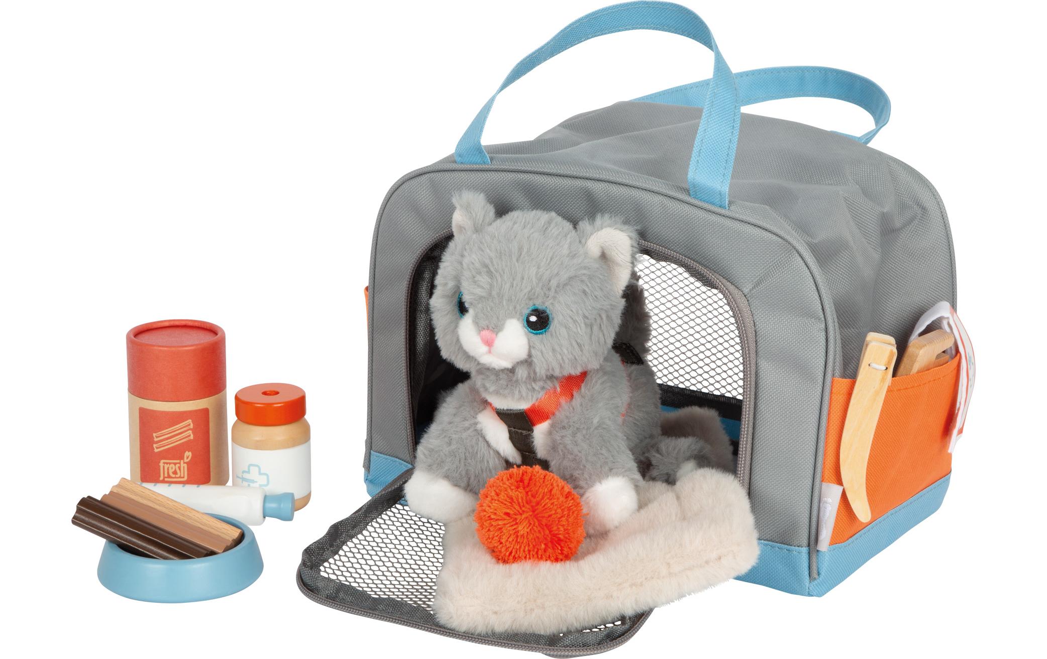 Katze mit Tasche und Pflege-SetPlüschkatze mit Transporttasche und Pflegezubehör
