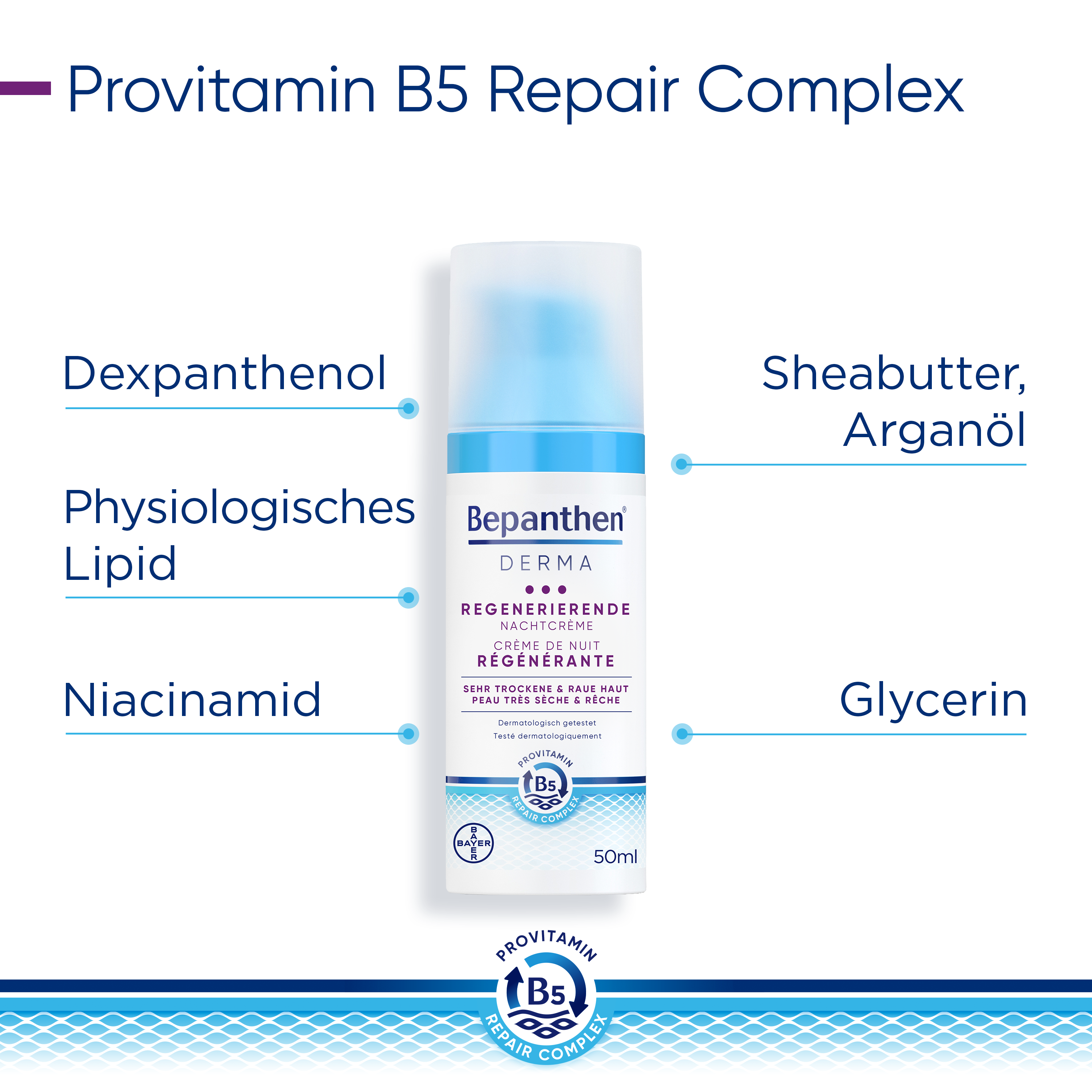 BEPANTHEN DERMA Nachtcreme<br>50 ml, Dispenser, Creme, regenerierend