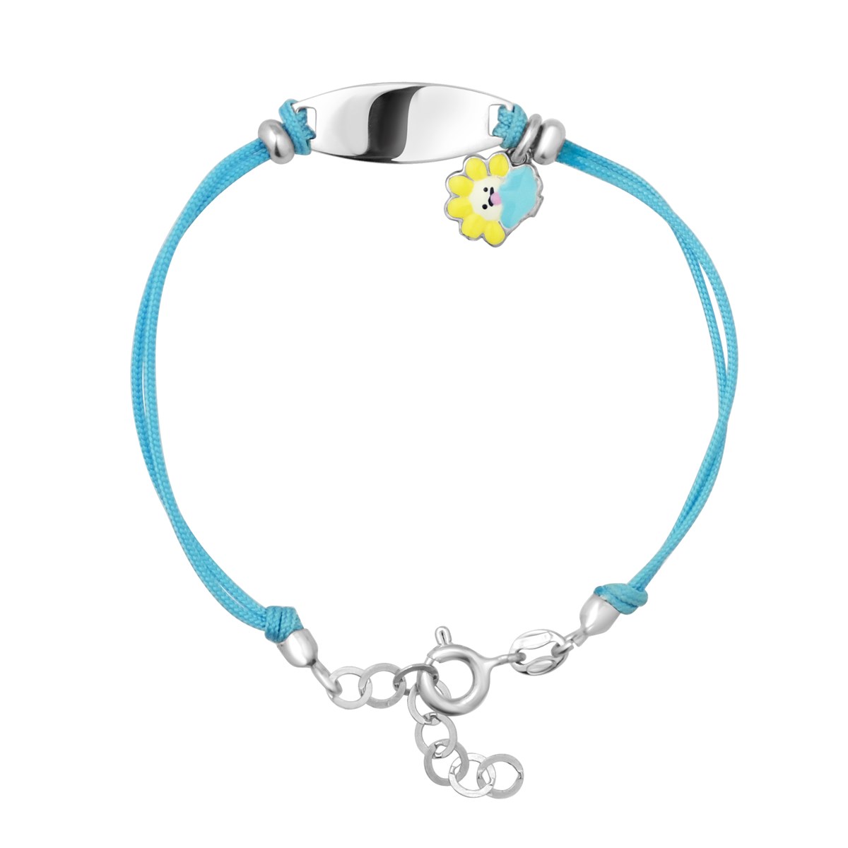 Bracelet GOURMETTE & BRELOQUE SOLEIL - Nylon bleu - Argent 925