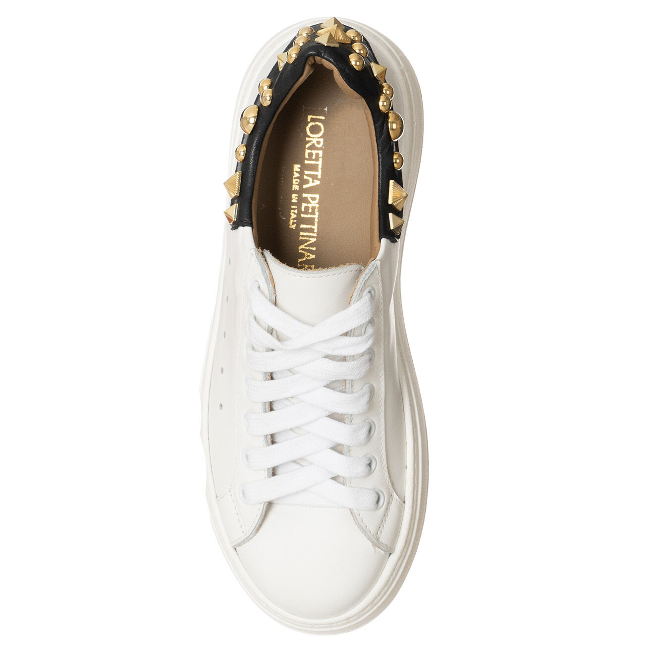 Loretta Pettinari Sneakers en Cuir Elio blanc/noir/doré - Plateforme 5 cm