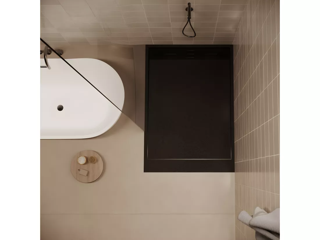 Receveur de douche 90 x 140 cm extra plat SALVI en SoliCast® surface ardoisée noir