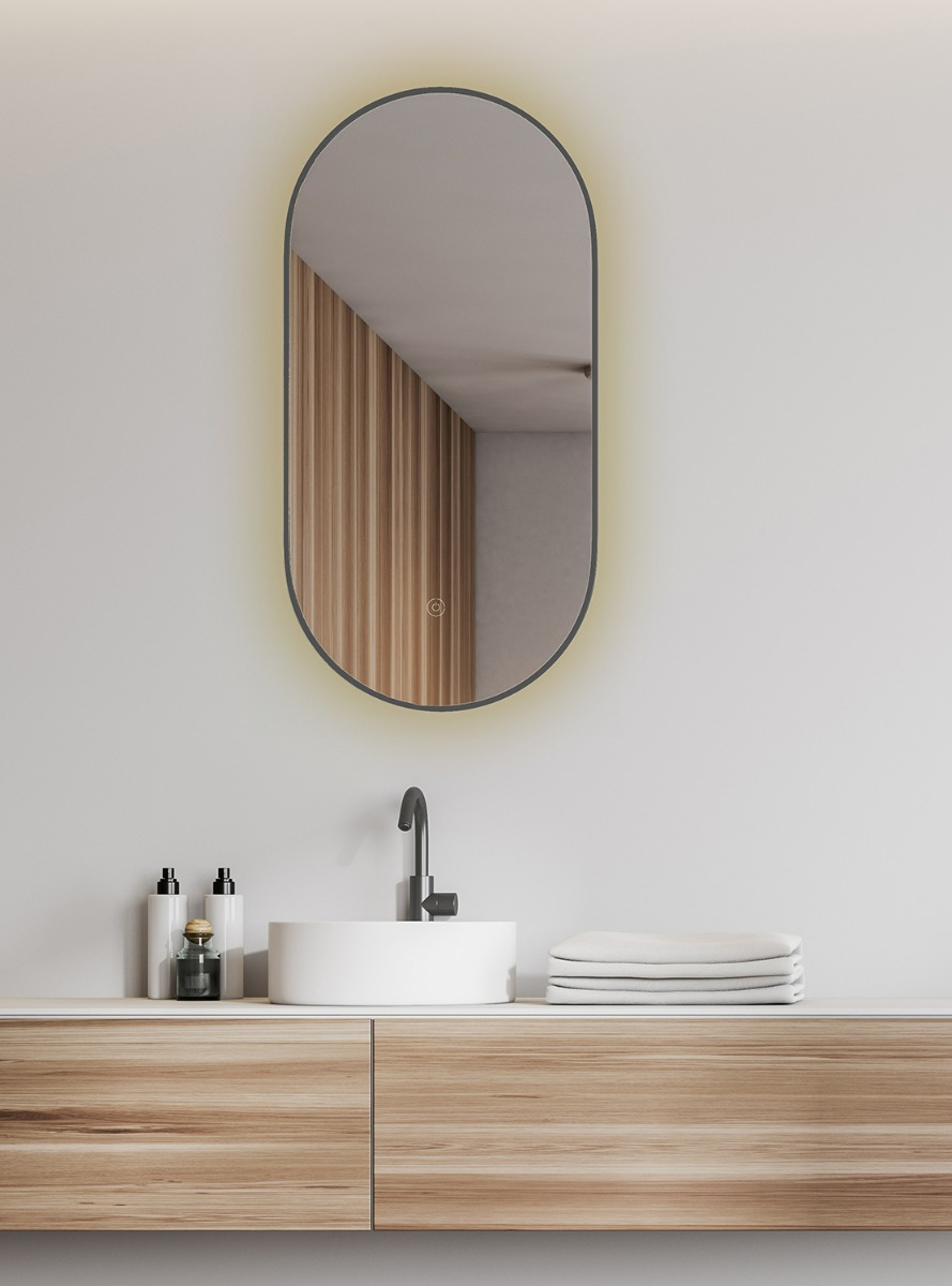 Mueller Ovalis ovale spiegel met LED, dimbaar en spiegelverwarming 50x100cm gunmetal