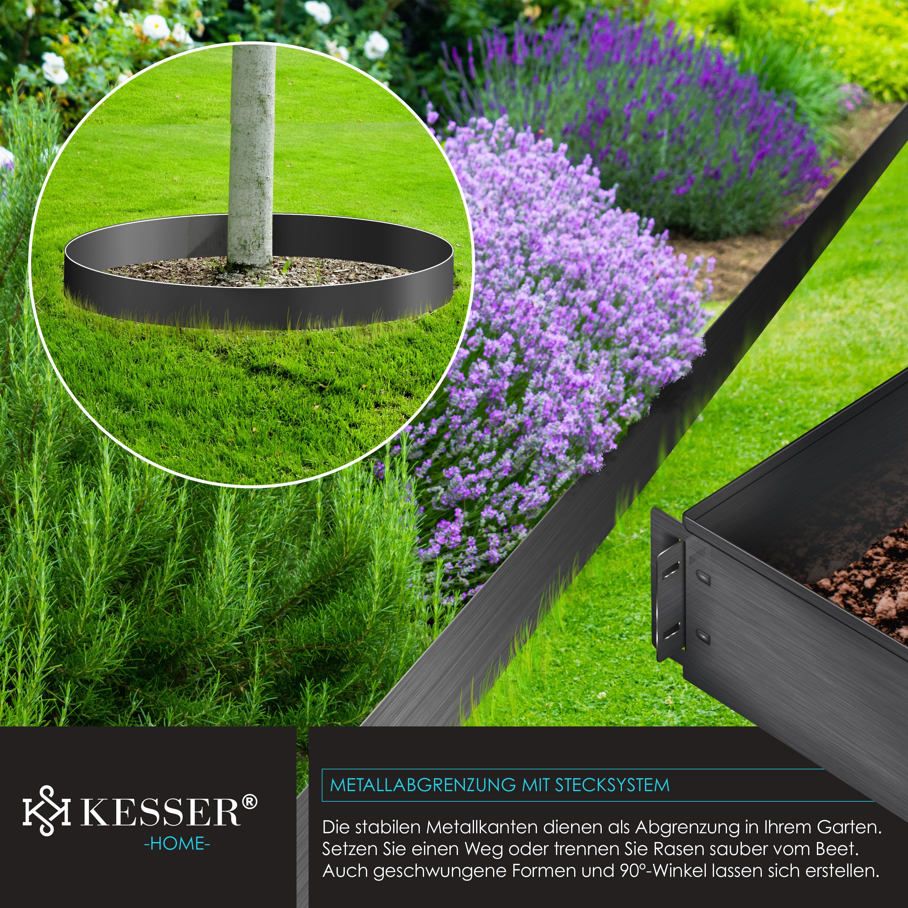 KESSER® Rasenkante Beeteinfassung Beetumrandung 5m 10m 15m 20m 25m 30m 35m 40m 45m 50m 100x14cm oder 100x18cm Beetbegrenzung Rasenbleche Mähkante Metall Palisade Beet Rasen. Inkl. Handschuhe