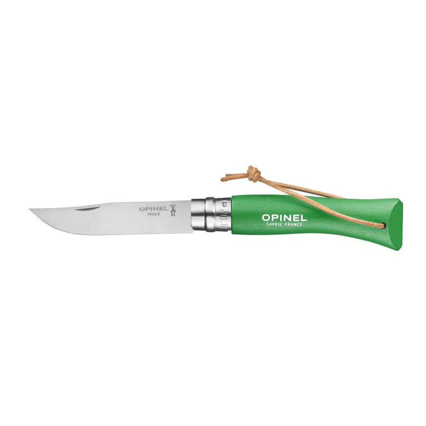 Couteau Baroudeur n°7 - lame 8 cm vert avec lien en cuir Opinel