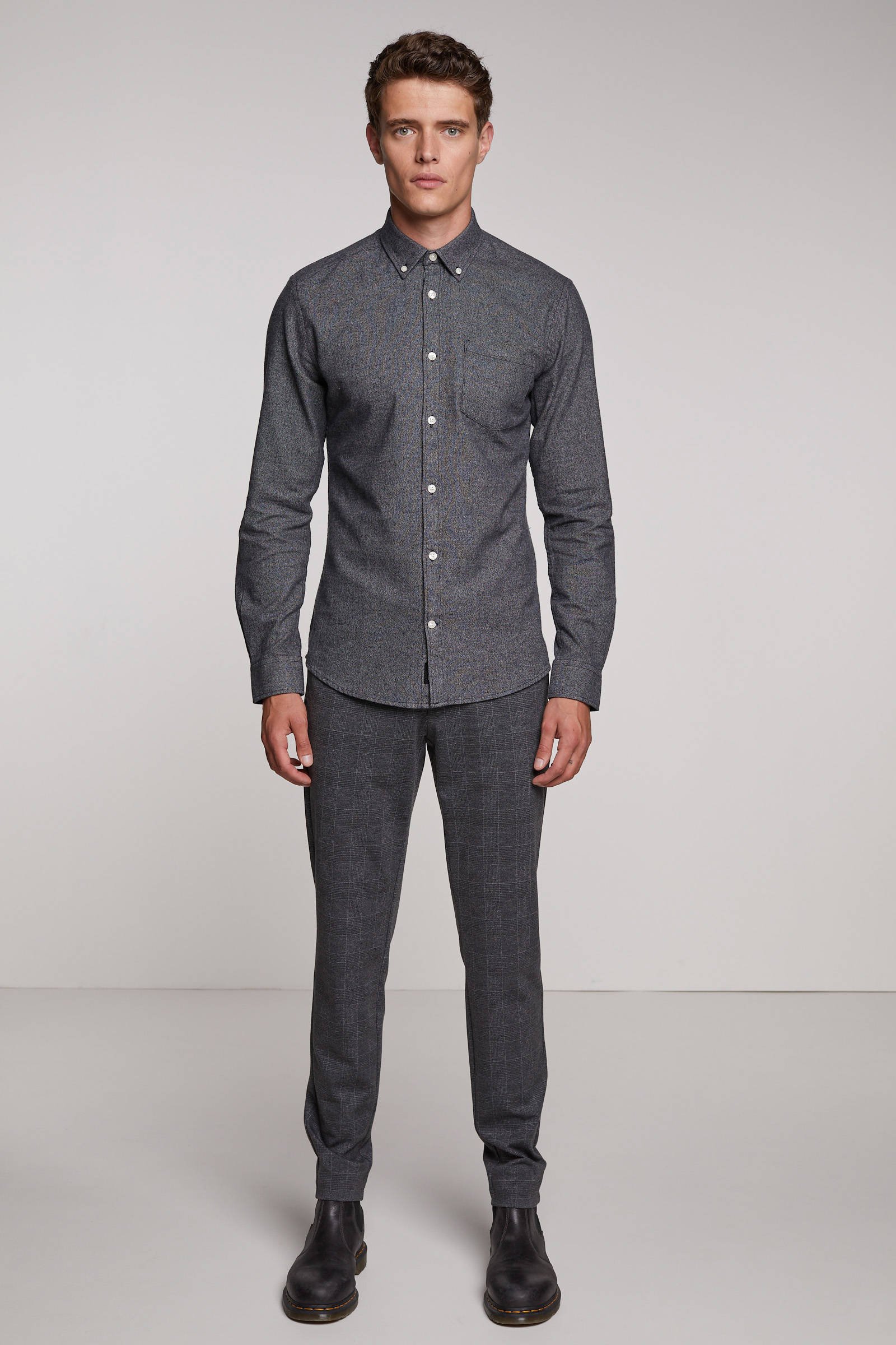 ONLY & SONS geruite regular fit broek ONSMARK zwart