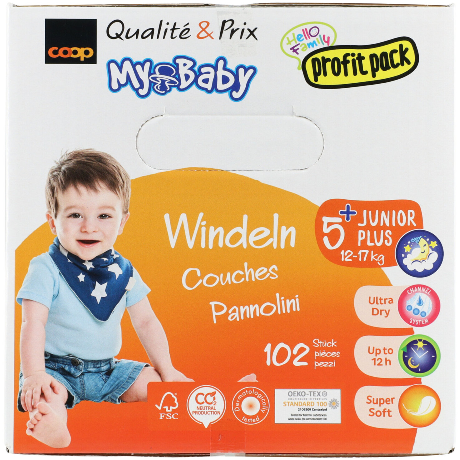 My Baby Windeln Grösse 5+ Junior Plus Profit Pack, 12-17kg, 102 Stück