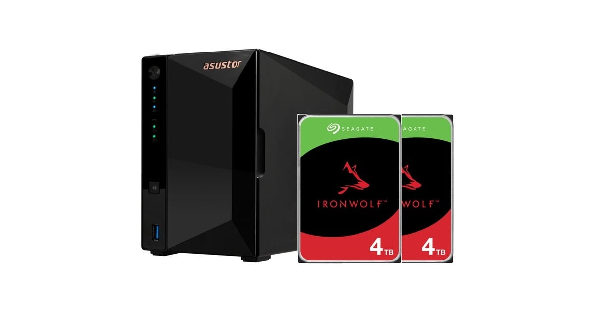AsustorDrivestor 2 Pro Gen2 incl. 2x Seagate IronWolf 4 TB harde schijf nas  (Zwart, USB)