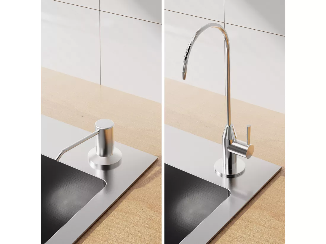 2 en 1 Évier de Cuisine 2 Bac 75x45x19cm,Encastré/ à Poser avec Distributeur de Savon+Robinet de Cuisine Flexible Bec Haut Orientable
