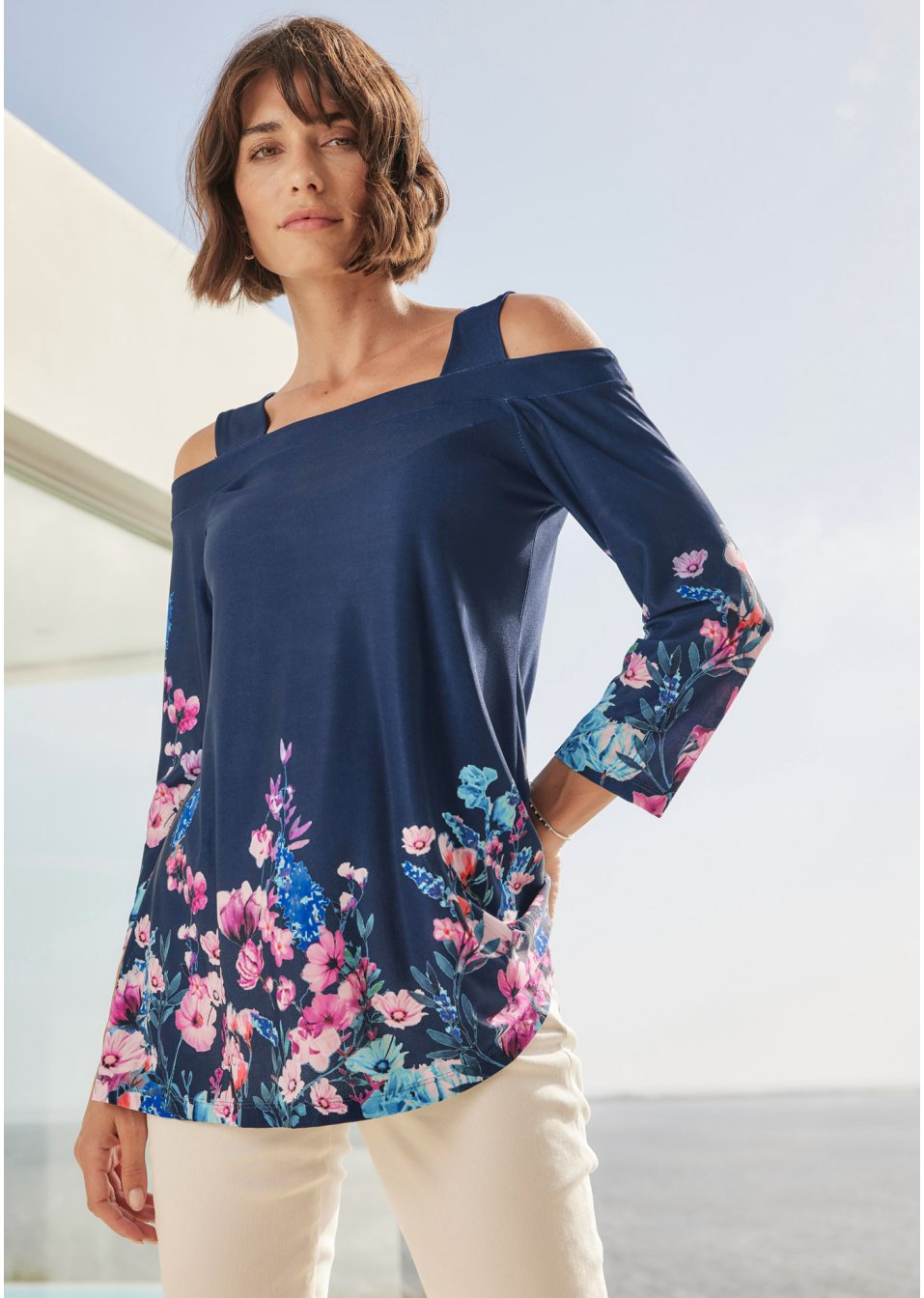 T-shirt à épaules dénudées et imprimé floral