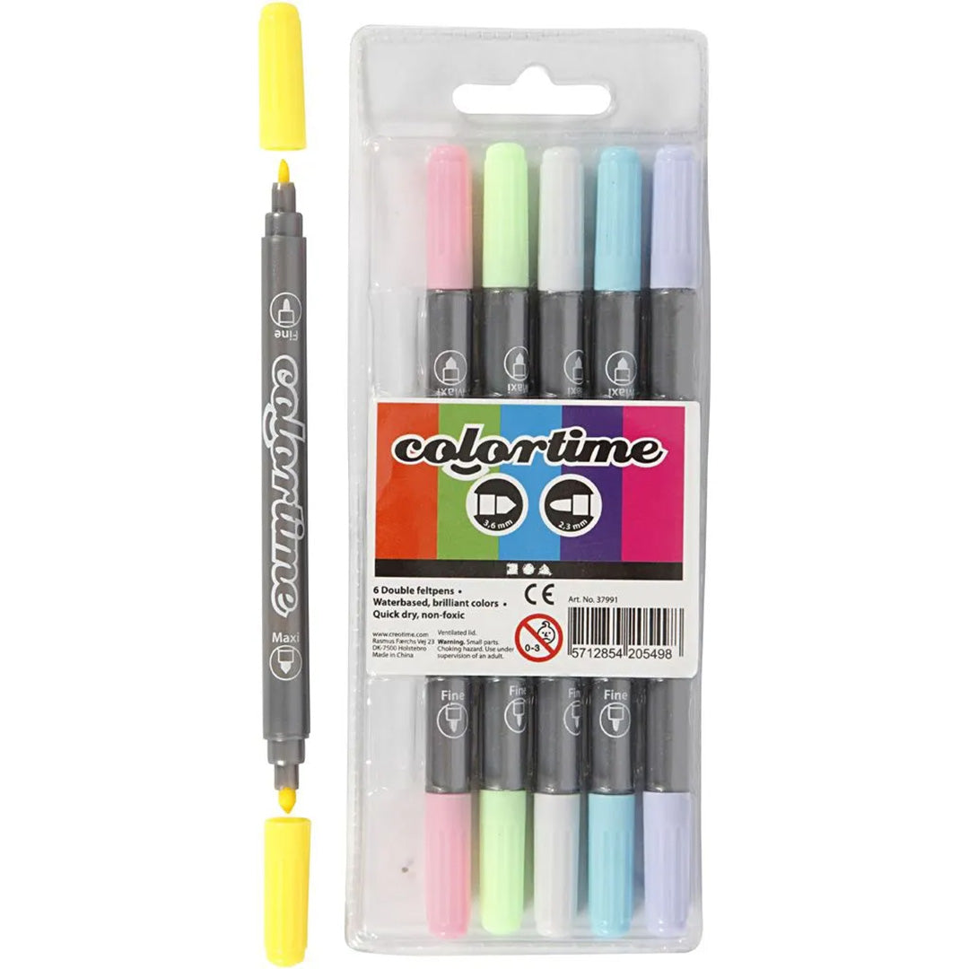 Colortime dubbel viltstiften - pastel - 6st