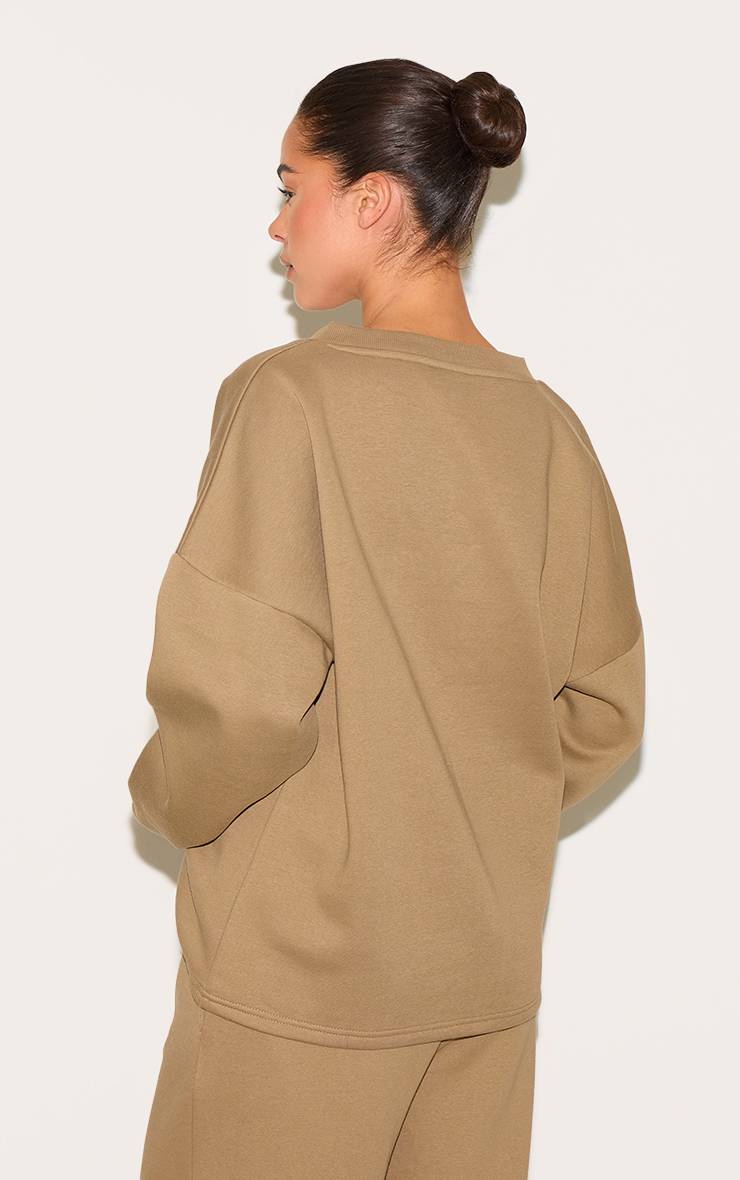 Taupe Sweat-shirt Col V Surdimensionné