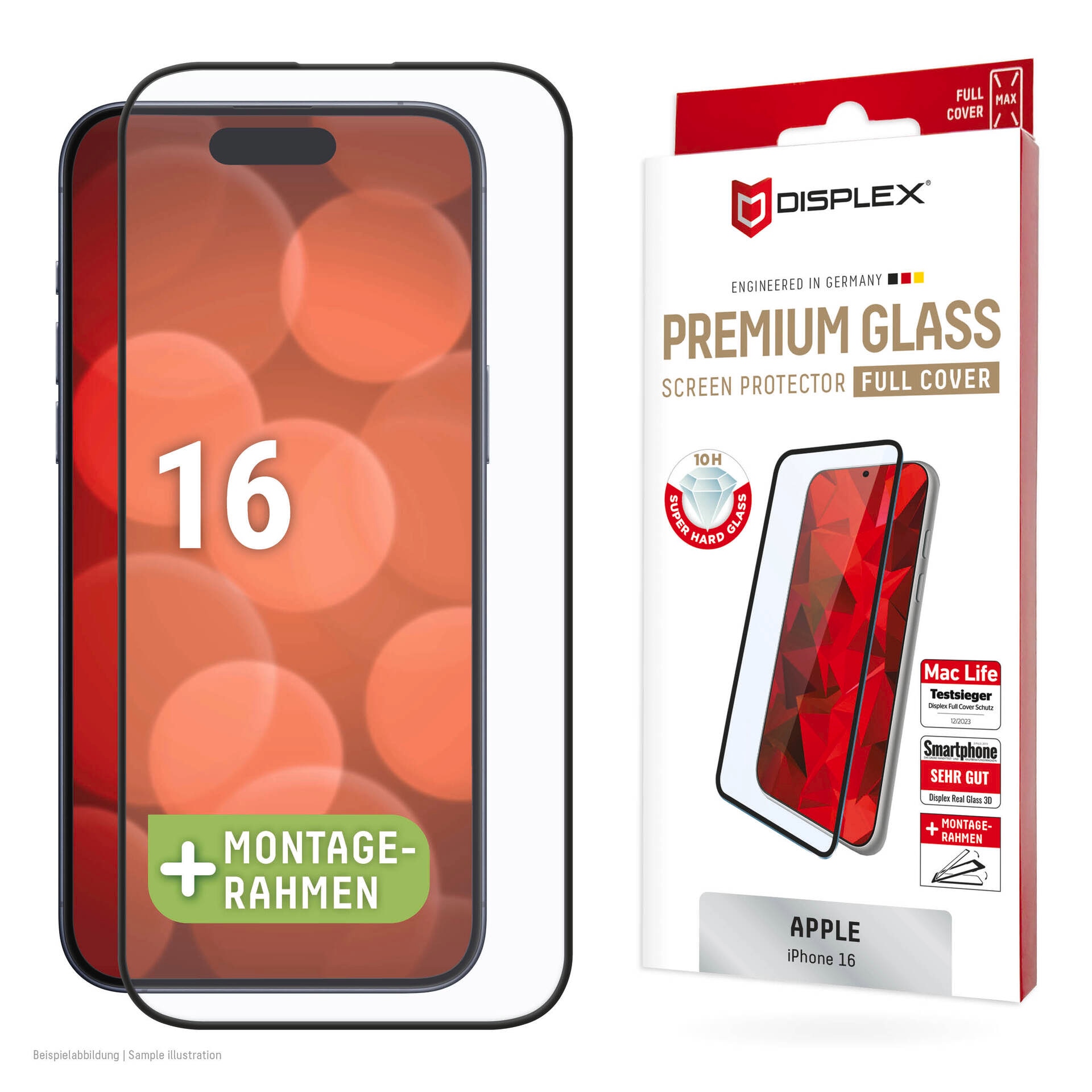 Displex Displayschutzglas »Premium Glass Full Cover« für Apple iPhone 16 1 Stk. tlg. Displayschutzfolie, Schutzfolie, Bildschirmschutz, kratz- & stossfest