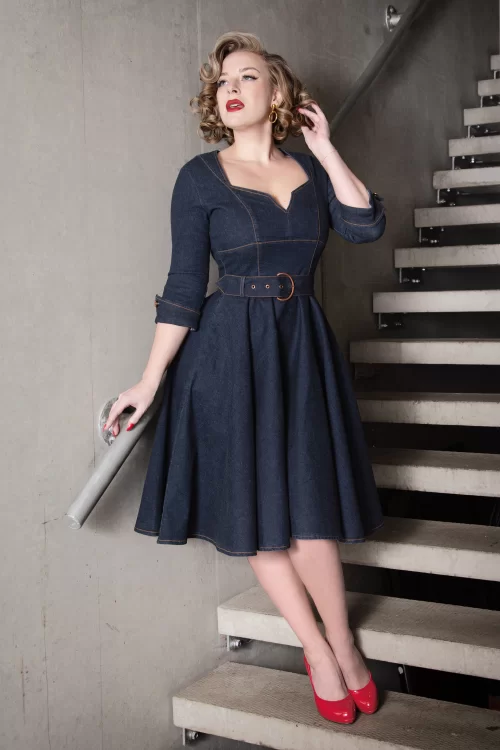 Rock-a-Booty Bellinda denim swing jurk in klassiek blauw